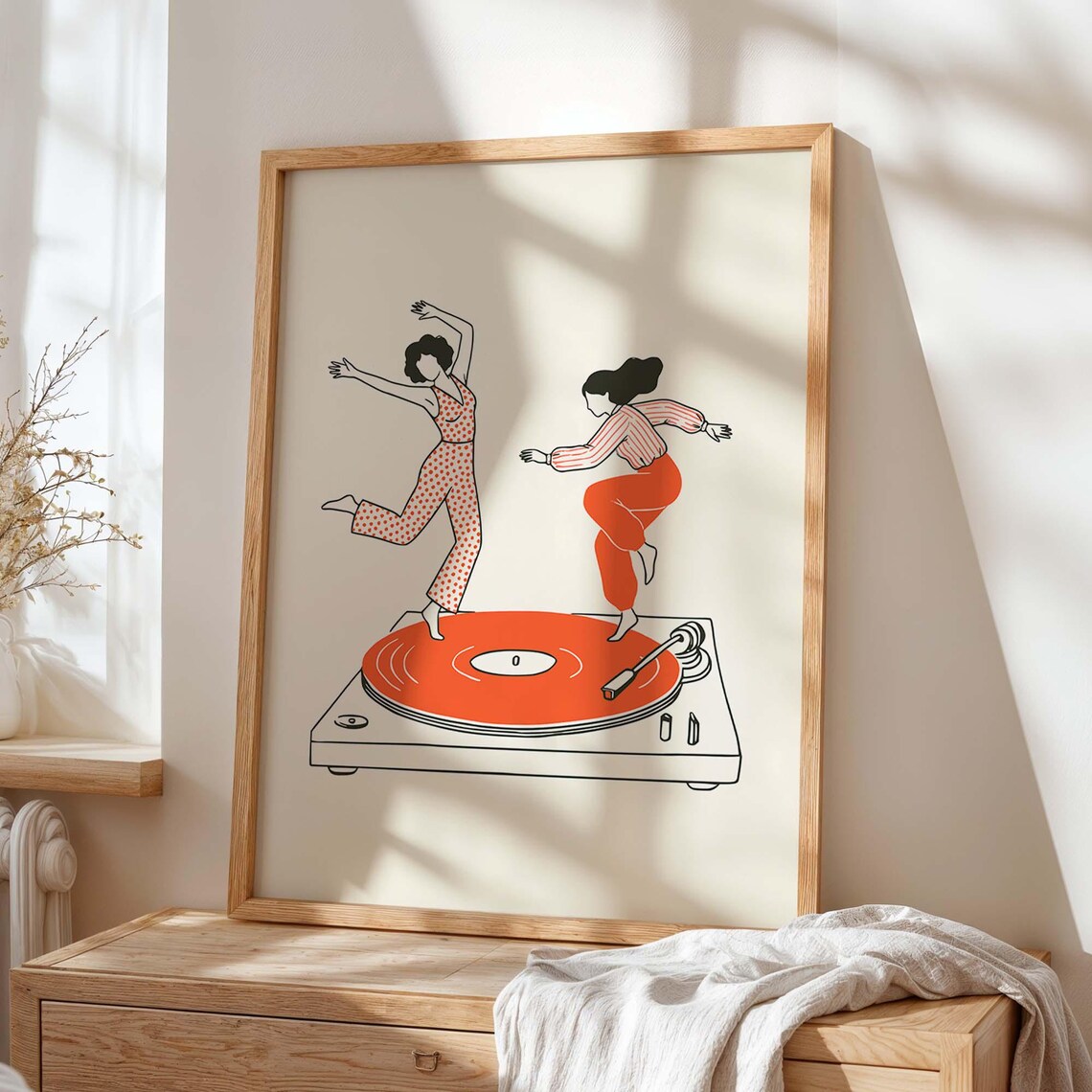 Dancing Girls Retro Record Player Art Print