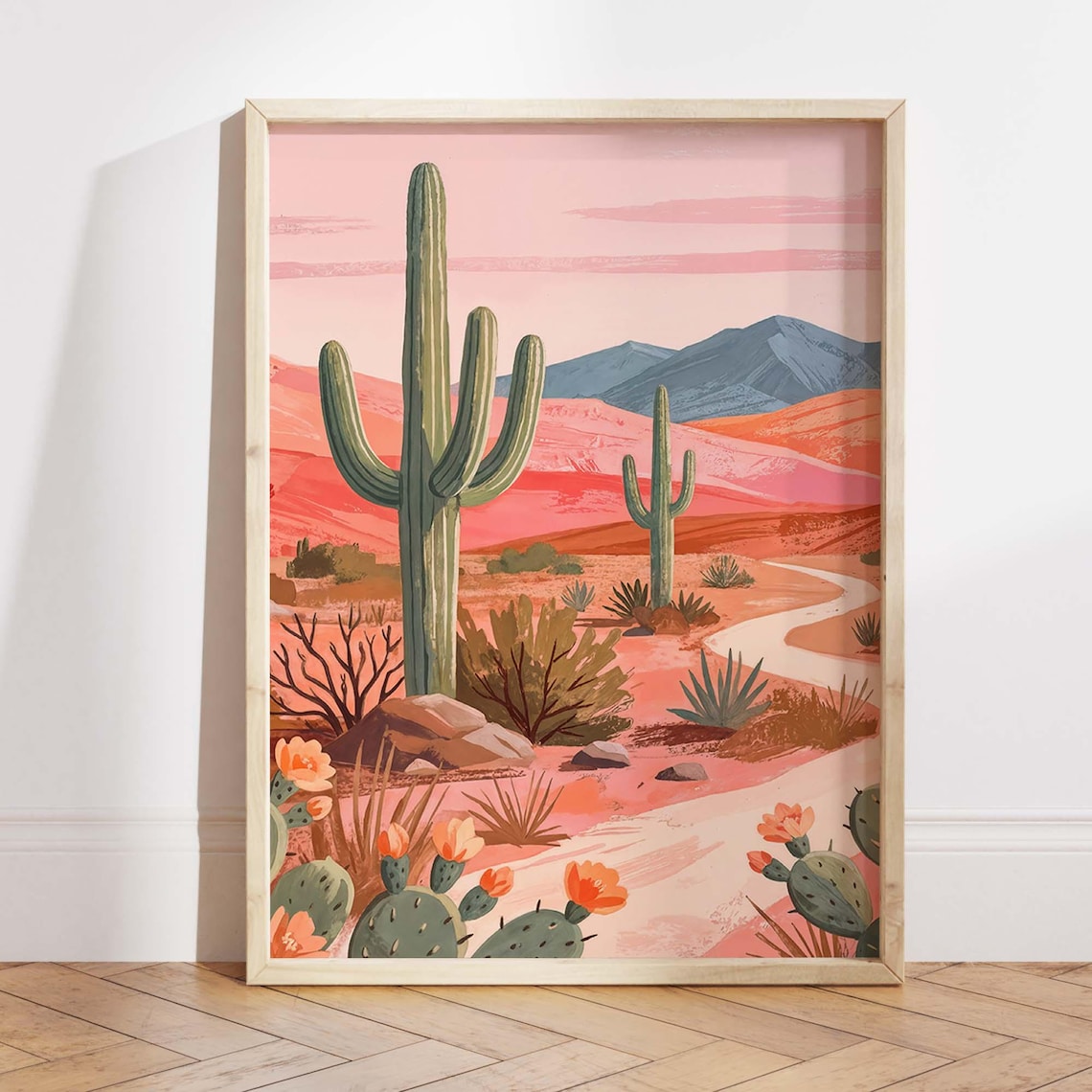 Pink Desert Landscape, Southwestern Boho Art Print