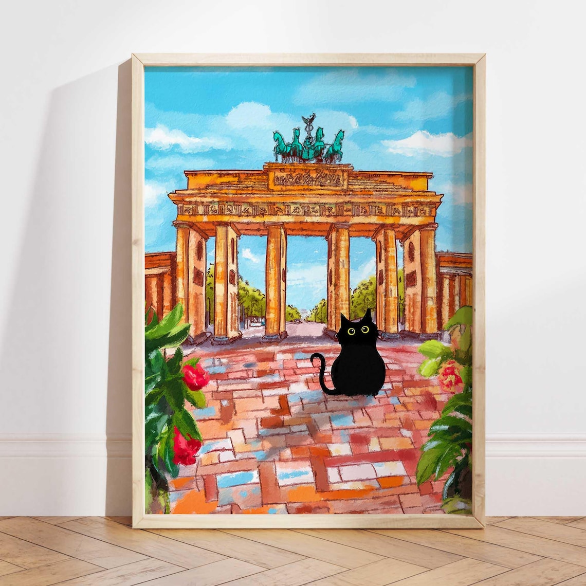 Brandenburg Gate Black Cat, Berlin Travel Poster