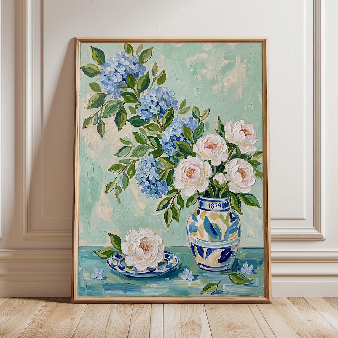 Blue Hydrangea Peony, Floral Still Life Art Print