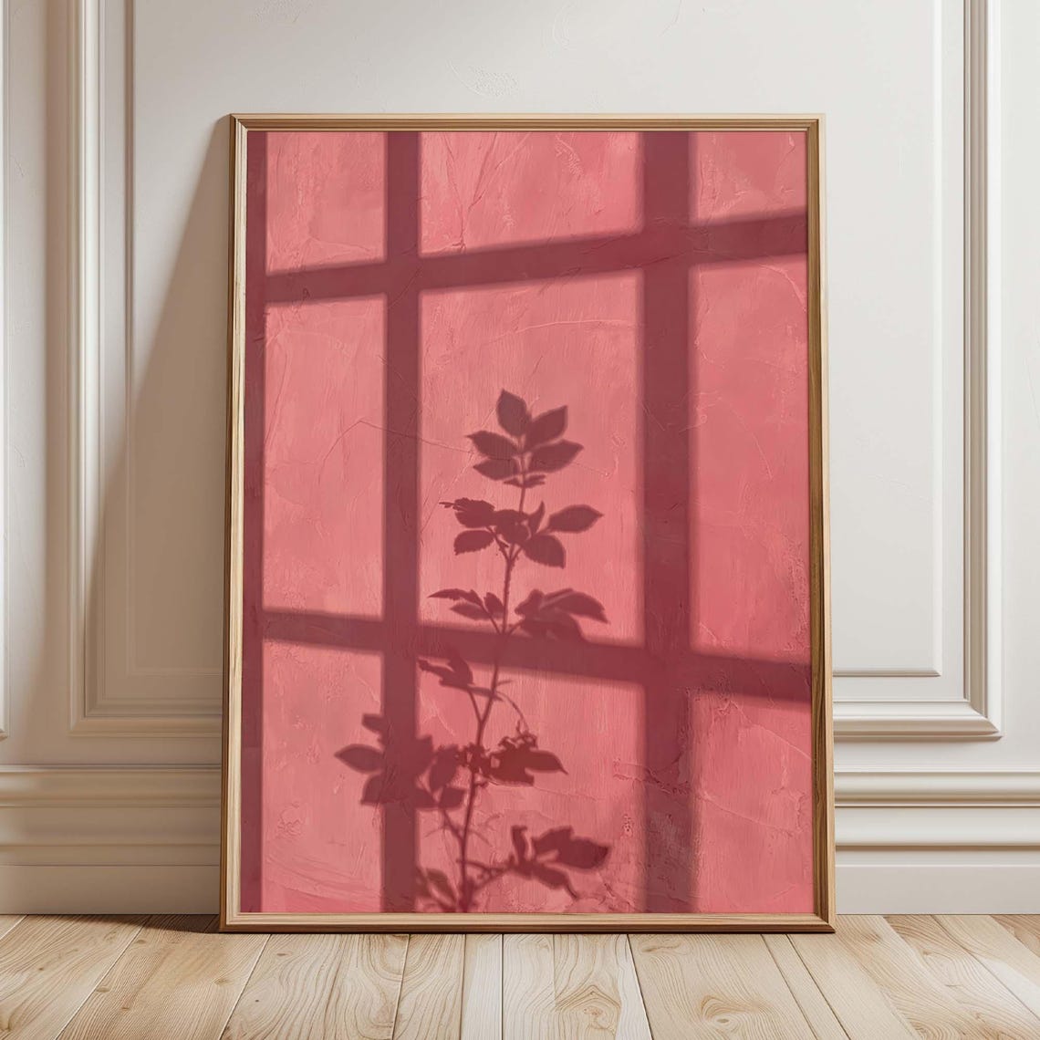 Blush Pink Window Light Plant Shadow Minimal Aesthetic Poster