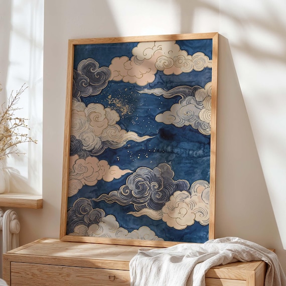 Japanese Cloud Poster Print, Celestial Sky Decor