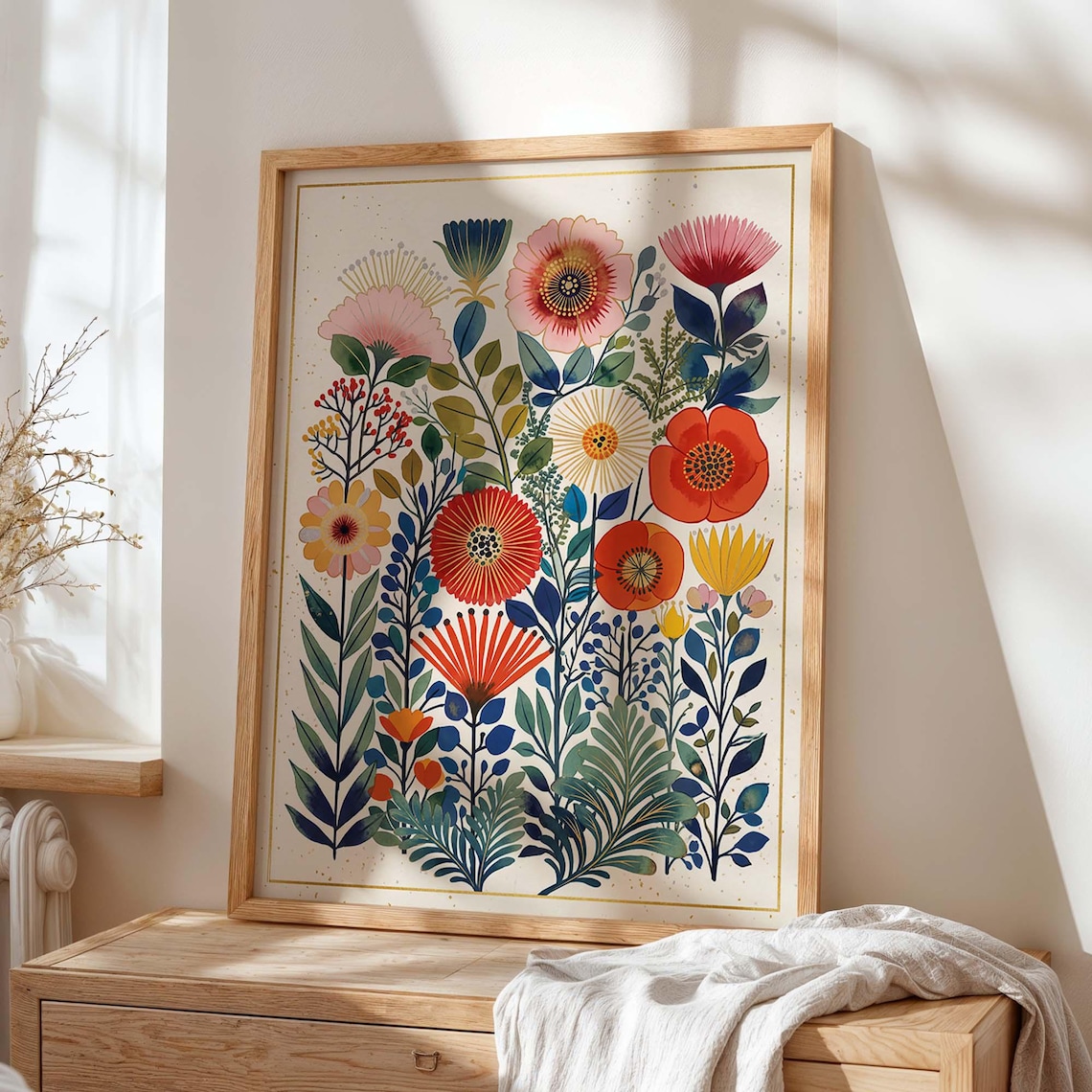Colorful Botanical Art Print, Scandinavian Floral