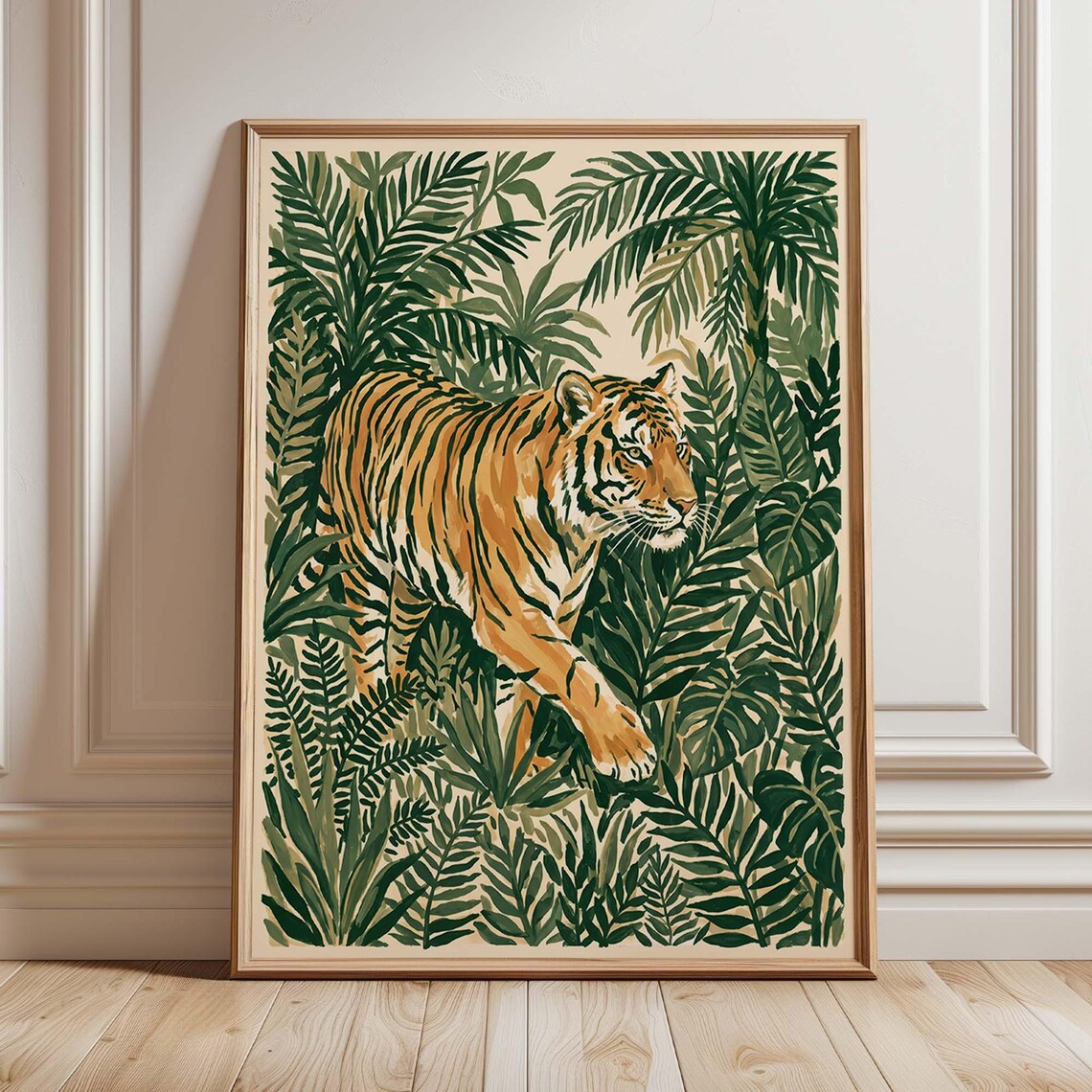 Tiger Jungle Art Print, Tropical Botanical Decor