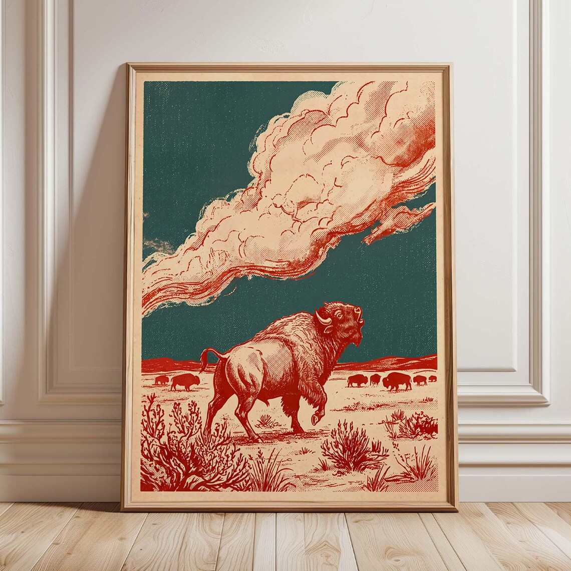 Buffalo Vintage Prairie Landscape, Western Poster