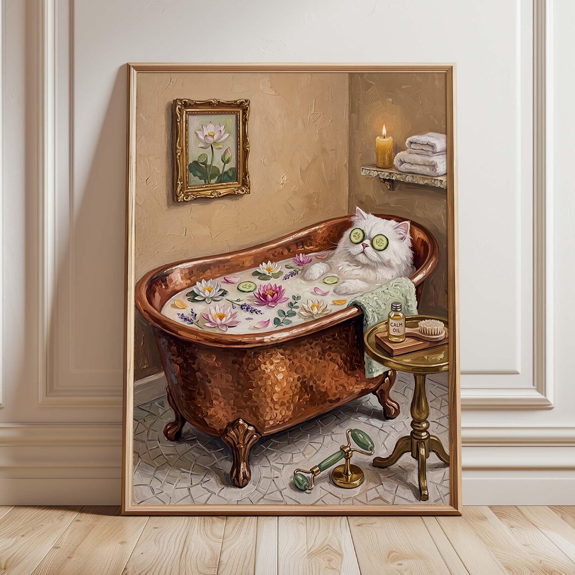 White Persian Cat Bathroom Poster Print, Funny Spa