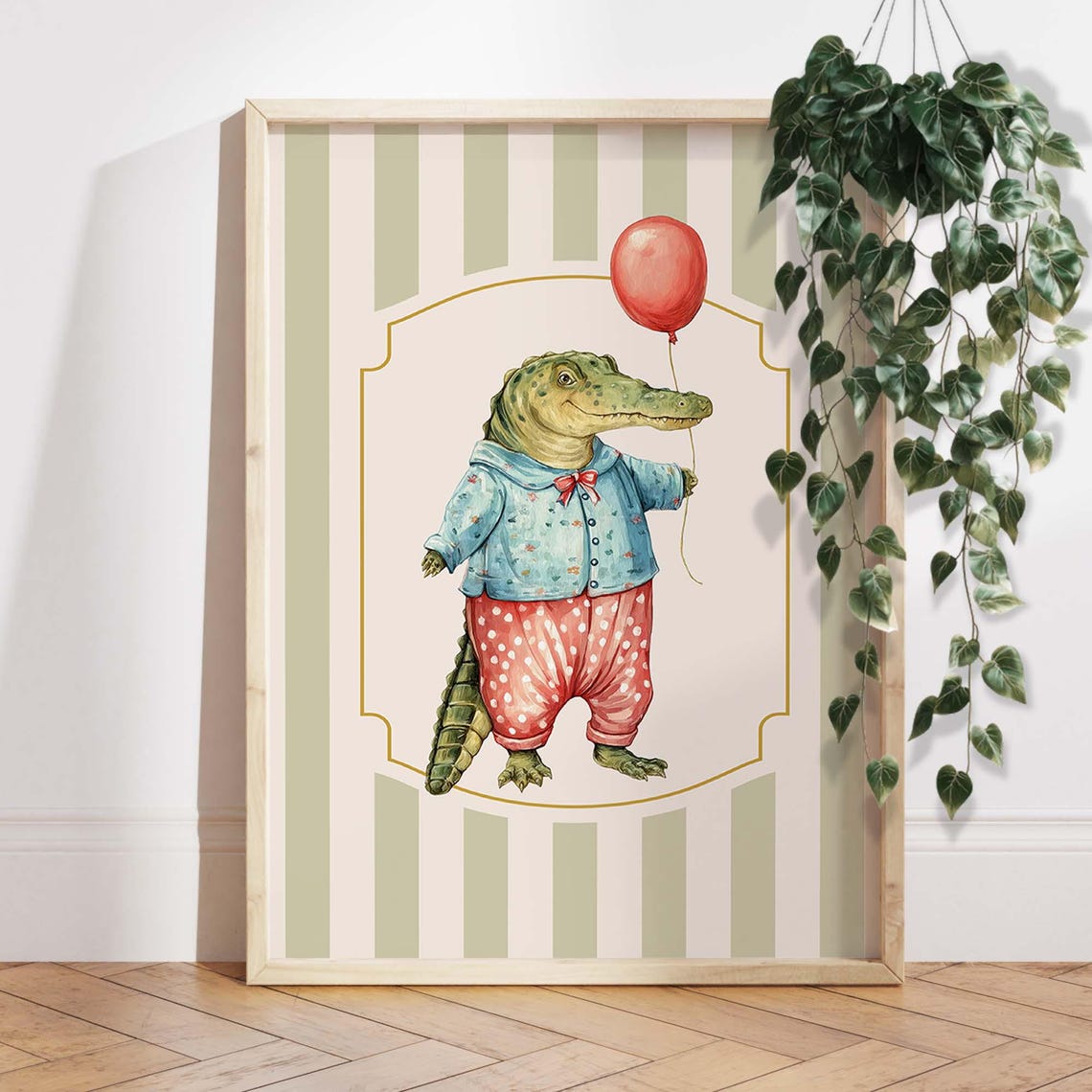 Whimsical Alligator Baby Pajama Balloon Nursery Room Wall Art