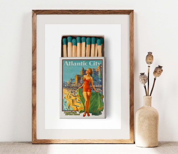 Atlantic City Vintage Matchbox Beach Retro Travel Collectible Art Print
