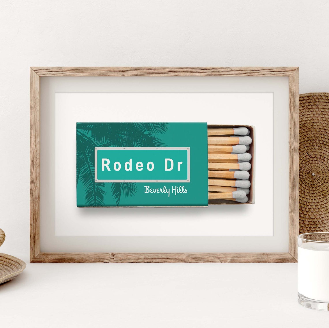 Rodeo Dr Beverly Hills Teal Matchbox Travel Retro Souvenir Poster