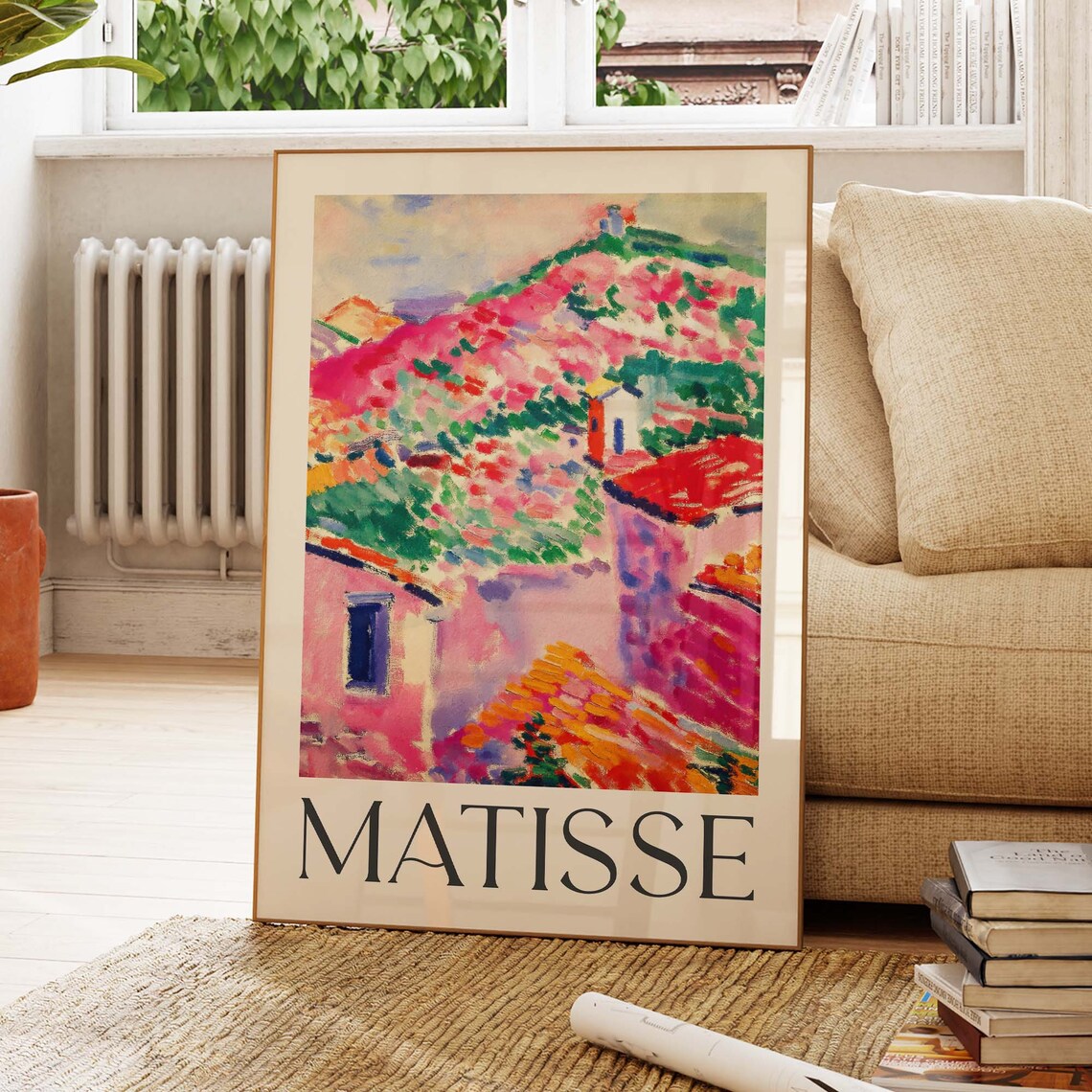 Matisse Style Pink Hillside Village Fauvist Landscape Art Poster