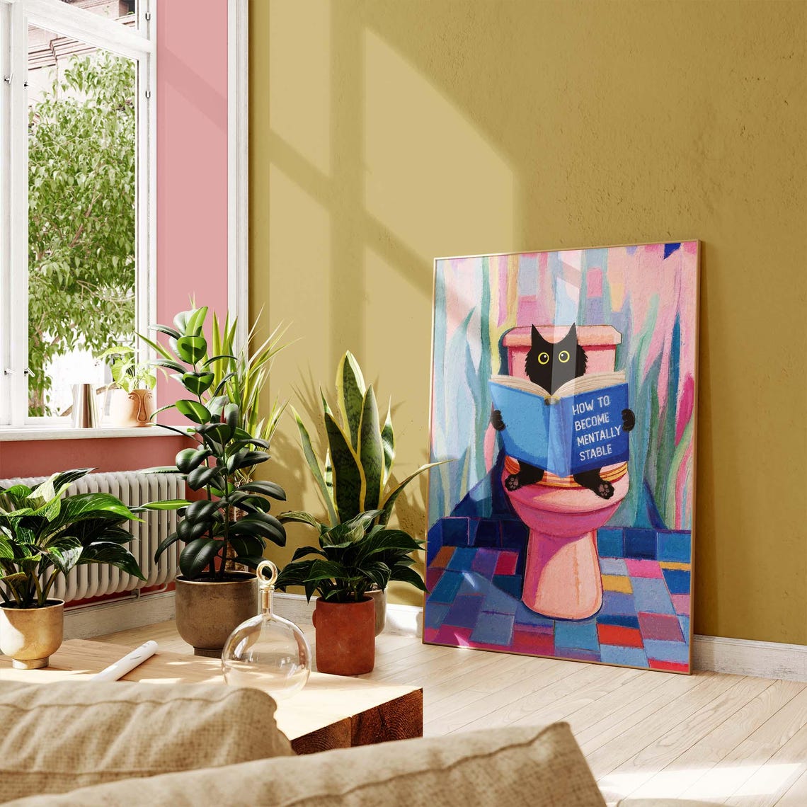 Black Cat Reading on Pink Toilet Funny Bathroom Humor Poster - Image 3