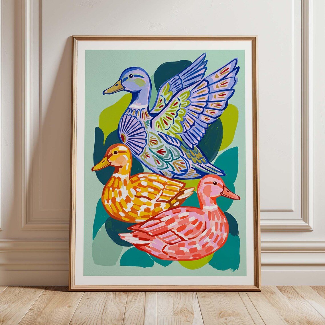 Colorful Folk Art Duck, Whimsical Nursery Decor