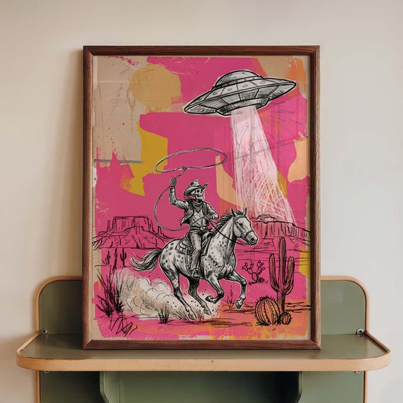 Skeleton Cowboy Ufo Western Art Print