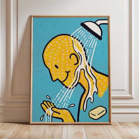 Retro Pop Art Shower Scene Quirky Fun Colorful Bathroom Poster