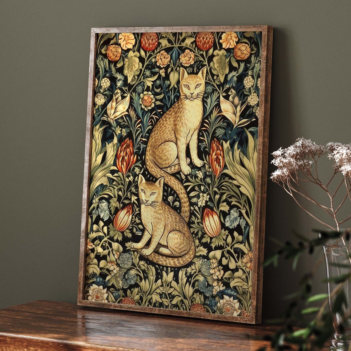 William Morris Inspired Poster Cats And Flowers Print Morris Art Art Nouveau Floral Print Botanical Vintage Art Nouveau Poster Ps0394 - Image 2