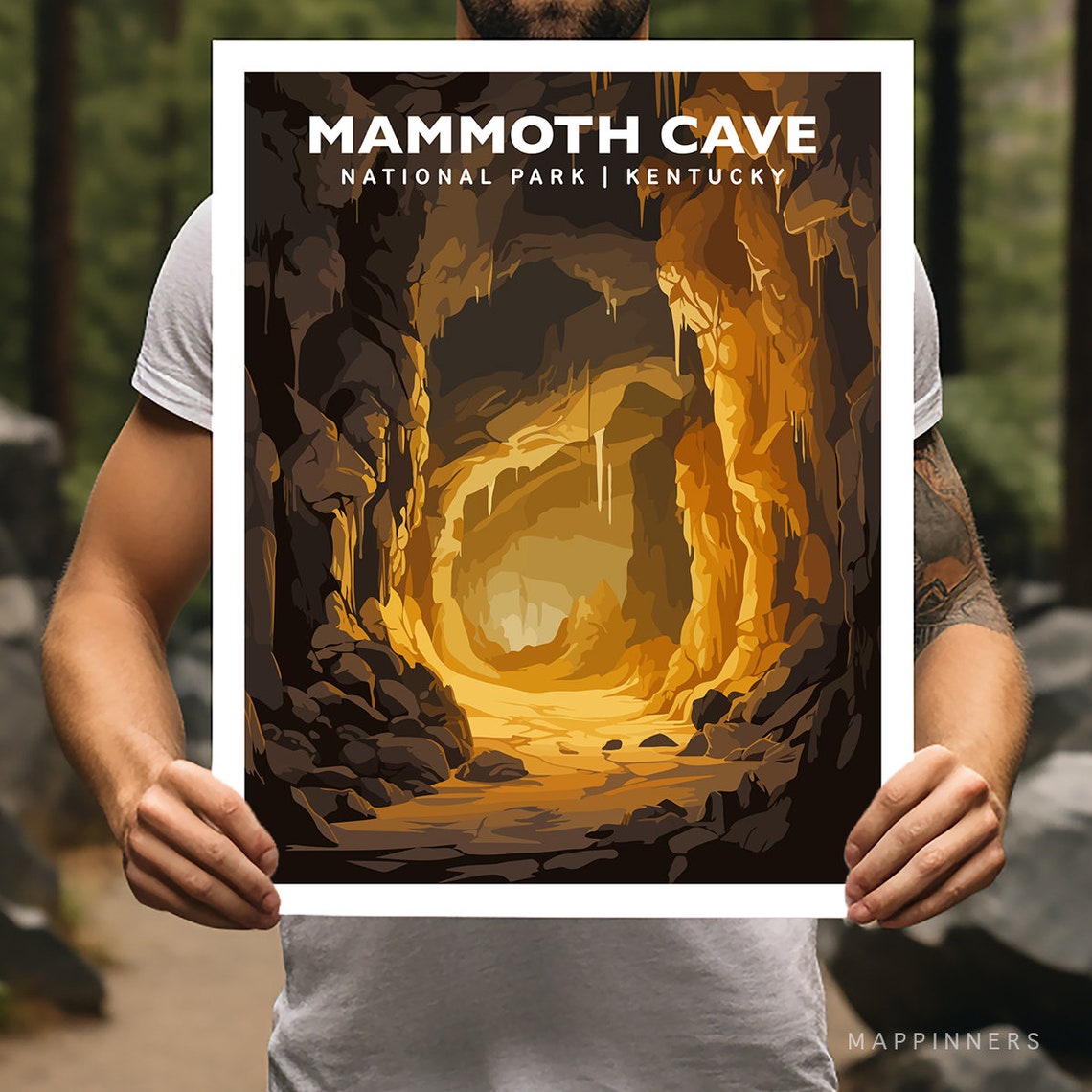 Mammoth Cave Kentucky National Park Glowing Cavern Retro Travel Poster