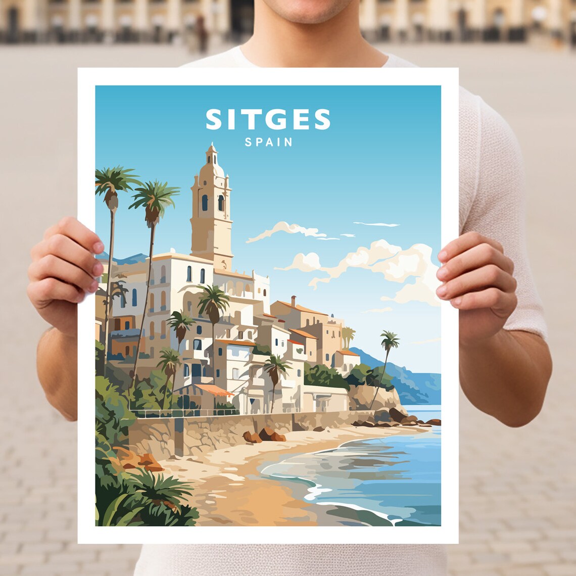Sitges Spain Travel Poster, Europe Wall Art Print