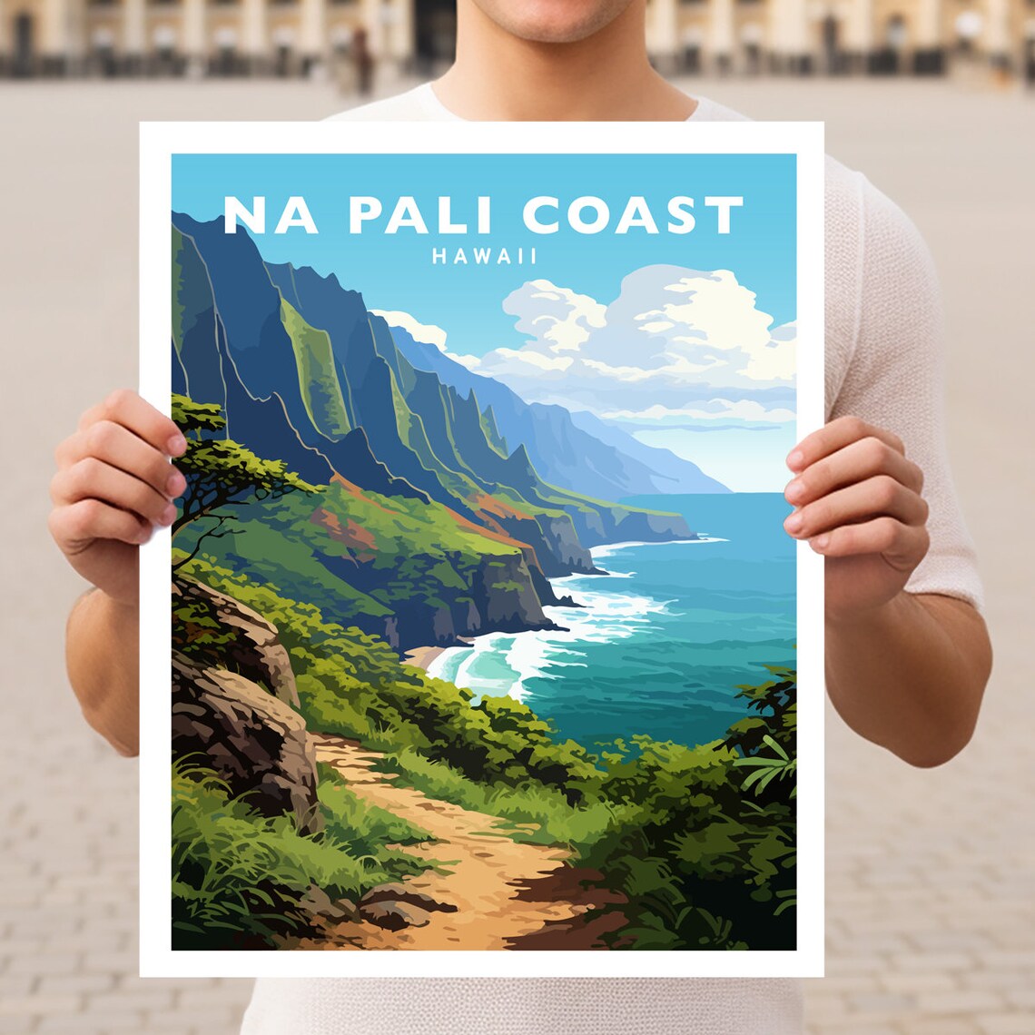 Na Pali Coast Hawaii Travel Poster, Wall Art Print