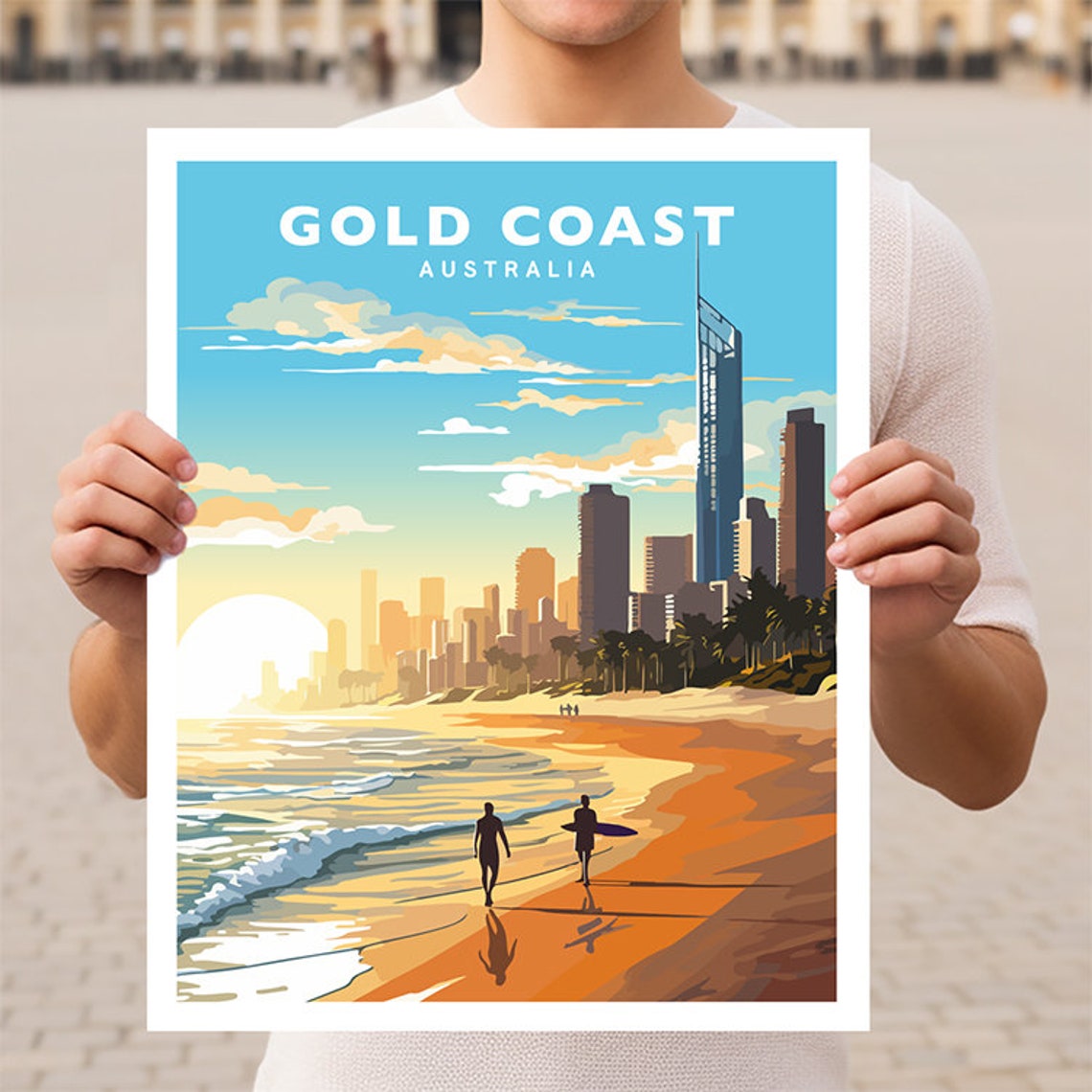 Gold Coast Australia Surfers Paradise Beach Travel Art Poster