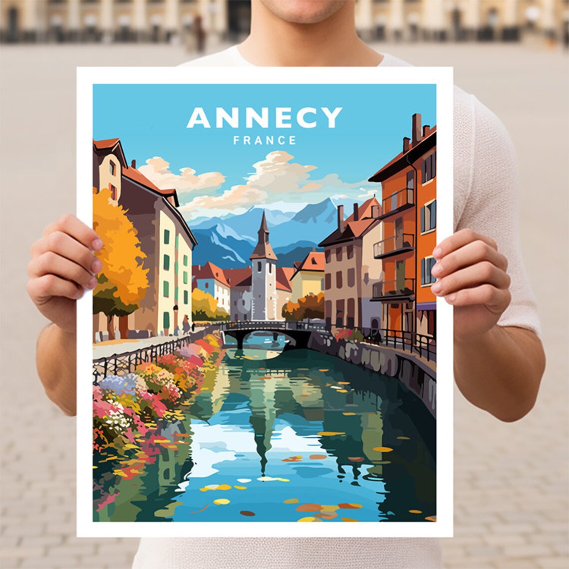Annecy France Alpine Lake Canal Old Town Flower Quay Travel Poster