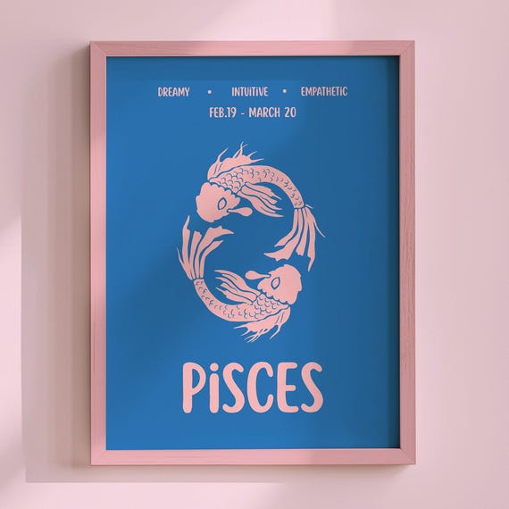 Blue Pink Maximalist Pisces Sign Postercolorful Zodiac Arttrendy Astrologyprintcool Poster Instant Downloadfun Apartment Art