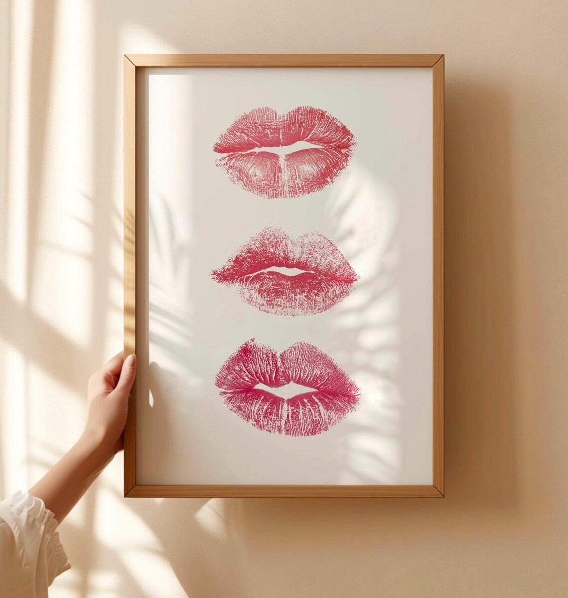 Pink Lipstick Kiss Marks Trio Bold Fashion Beauty Art Poster