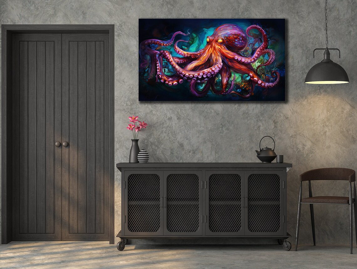 Colorful Octopus Oil Painting Art Print, Sea Life Decor - Image 2