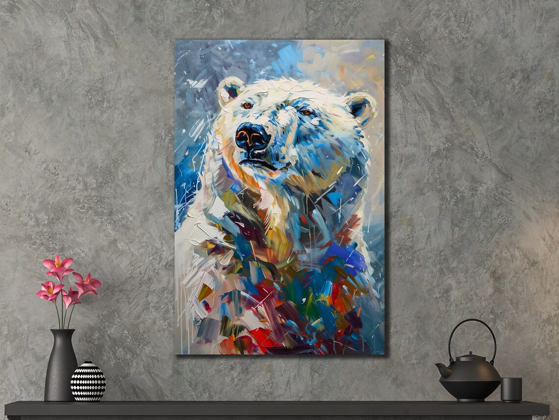 Colorful Polar Bear Portrait Expressive Brushstrokes Wild Arctic Poster - Image 3