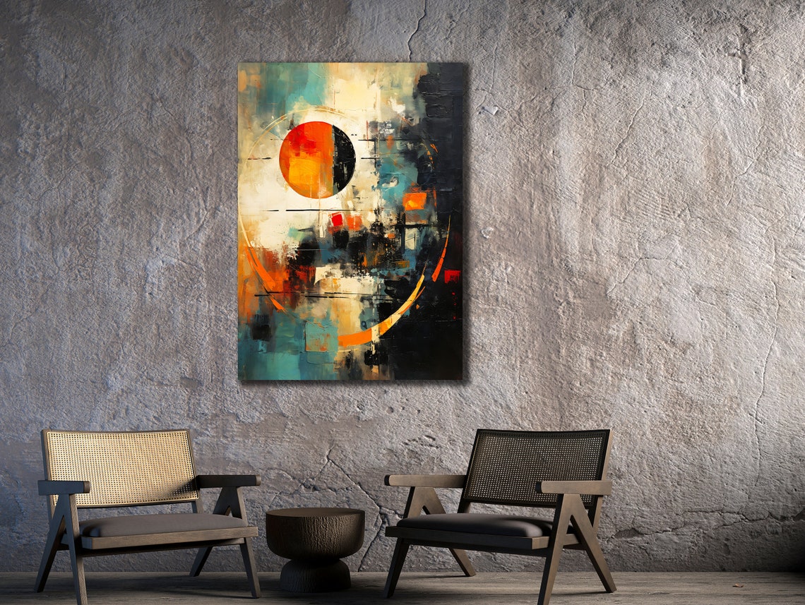 Abstract Sun Circle Teal Orange Contemporary Modern Art Wall Print - Image 2