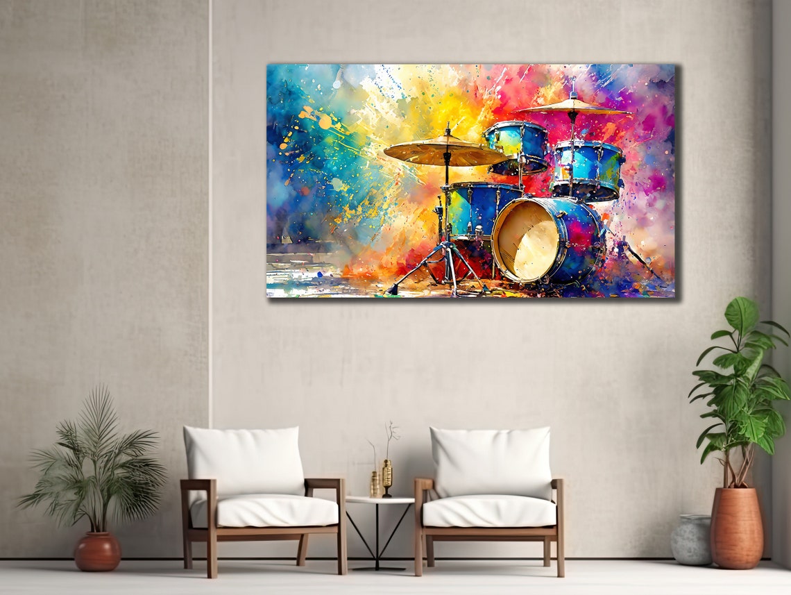 Colorful Drum Kit Watercolor Splash Music Instruments Art Poster - Image 3