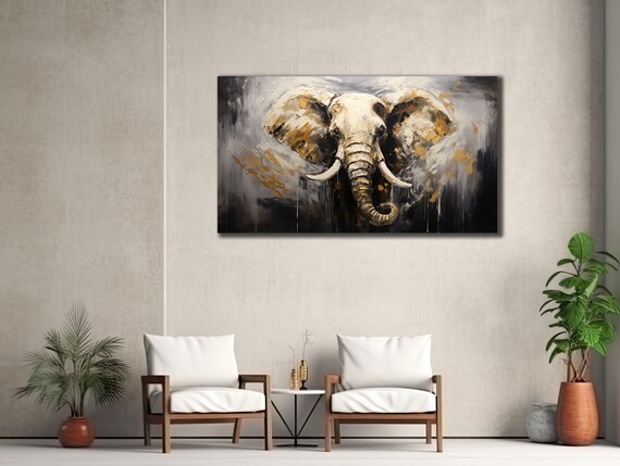 Elephant Head Black White Gold Abstract Elegant Wildlife Poster