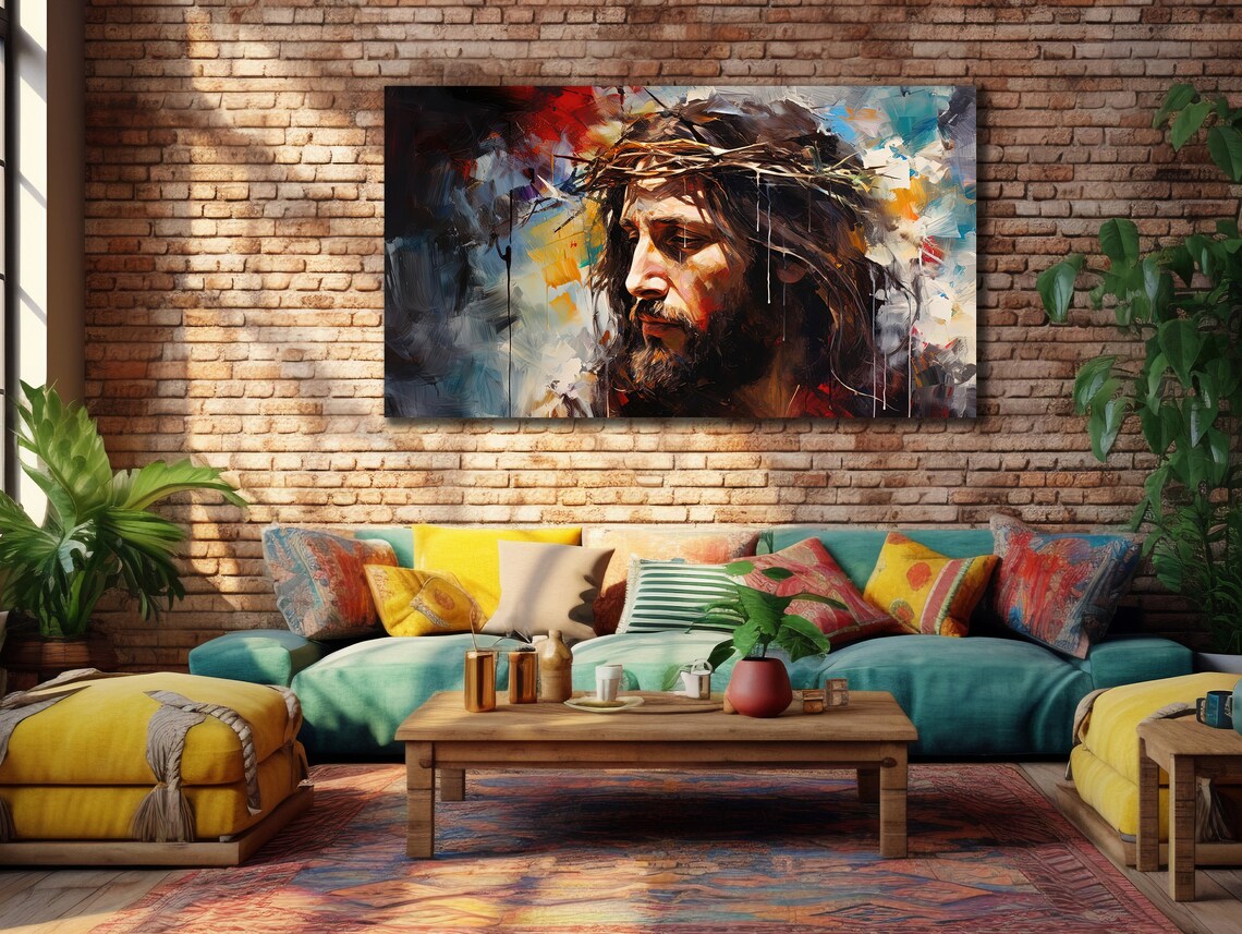 Jesus with Crown of Thorns Abstract Painting Christian Poster