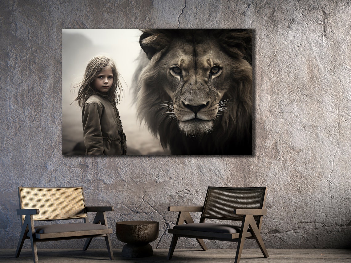 Girl And Lion Art Print For Bedroom Decor Lion Home Wall Decor Gift Animal Print On Love Of Womanlion Art - Image 2