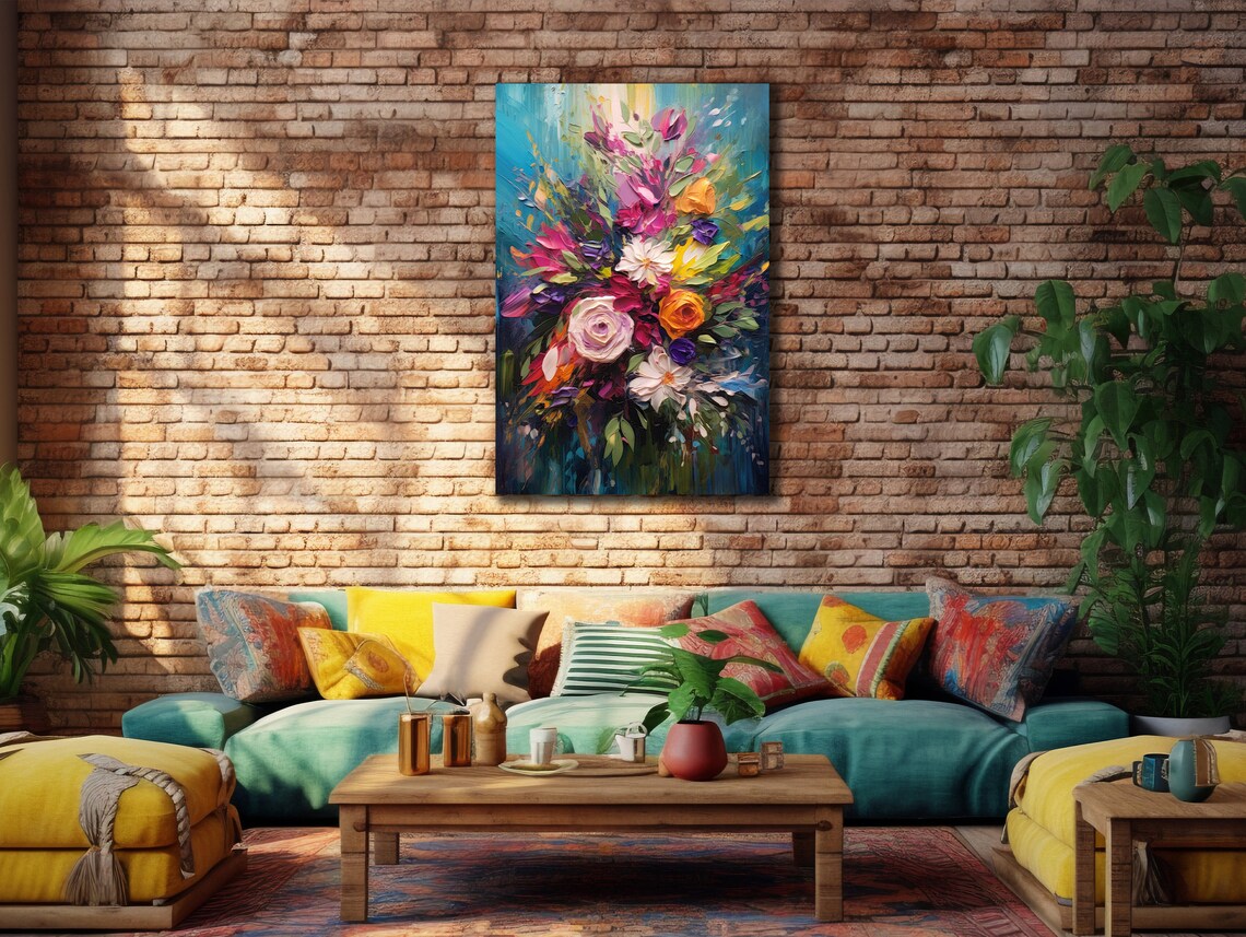 Colorful Floral Bouquet Roses Impasto Oil Painting Wall Art Poster - Image 2
