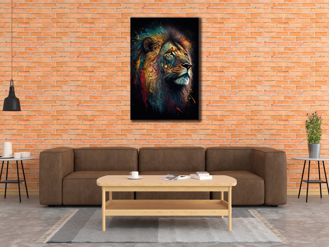 Majestic Lion Head Colorful Mane Black Background Wildlife Wall Art Poster - Image 3