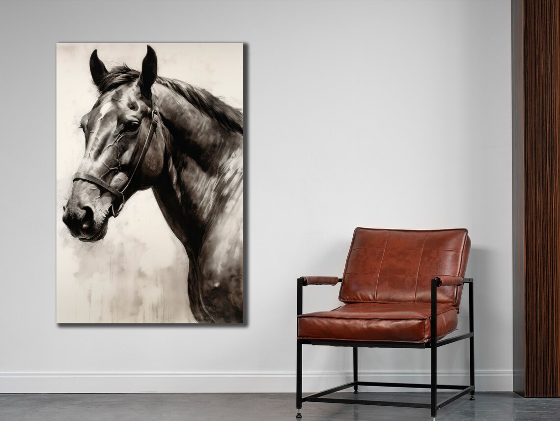 Horse Head Black White Sketch Elegant Equine Portrait Wall Art Poster