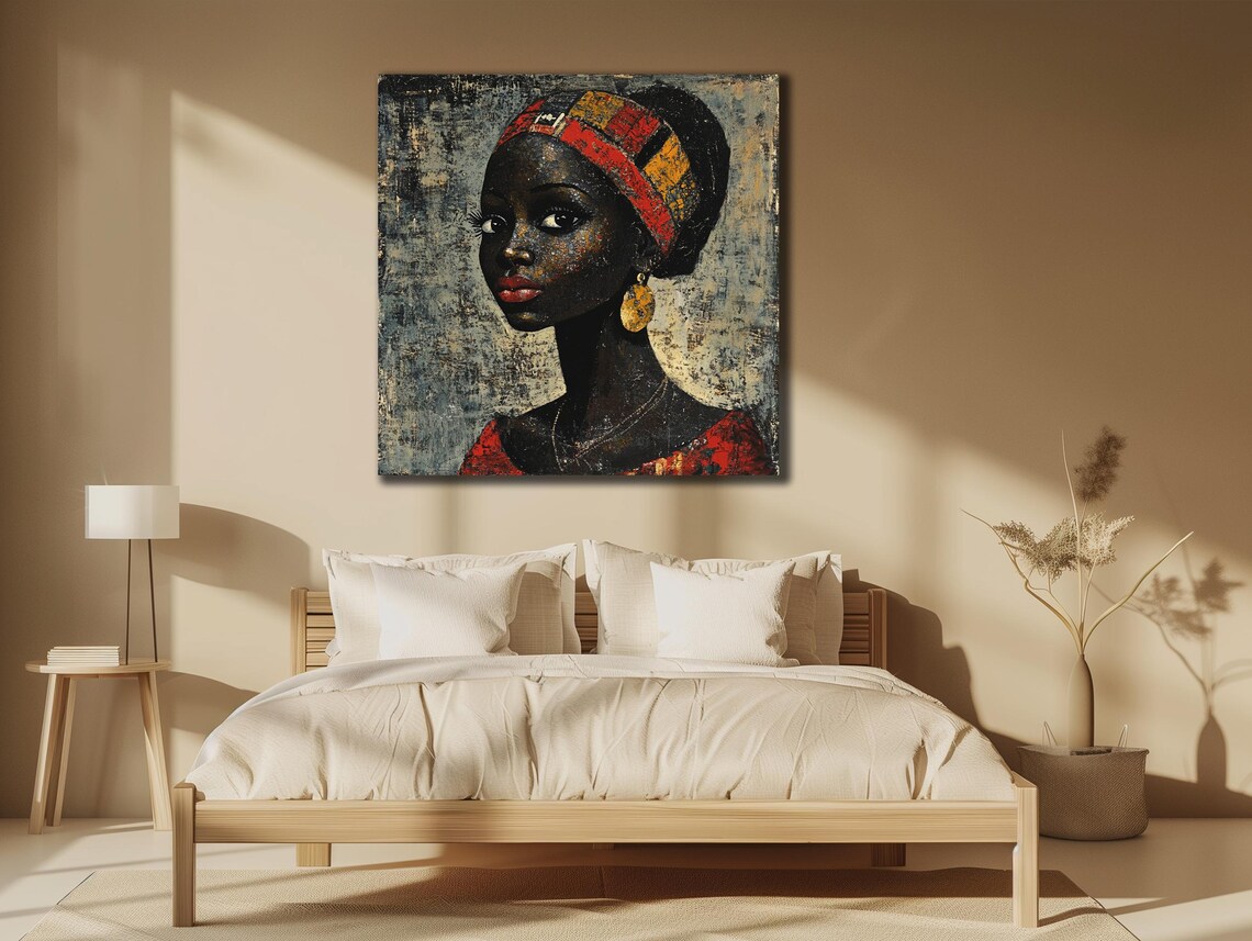 African Woman Red Headscarf Gold Jewelry Vintage Portrait Poster - Image 3