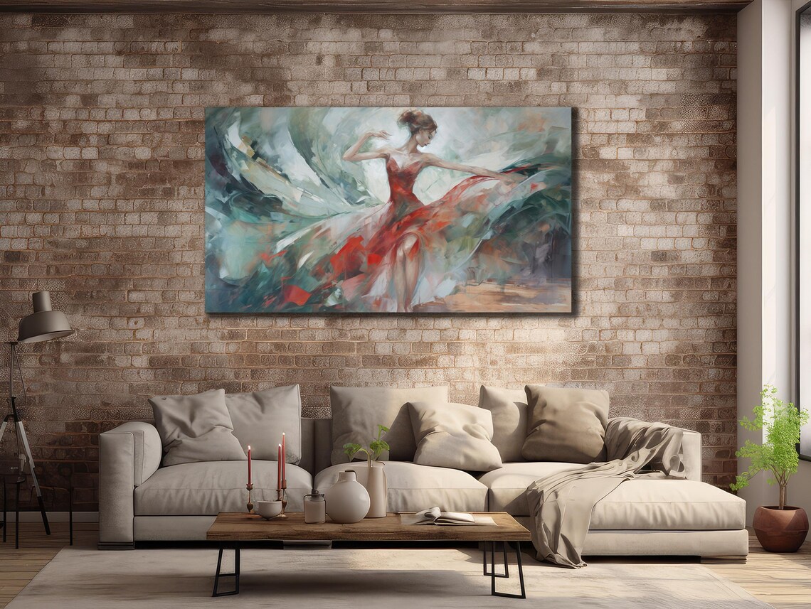 Red Dress Dancer Flowing Skirt Watercolor Painting Elegant Art Poster - Image 3