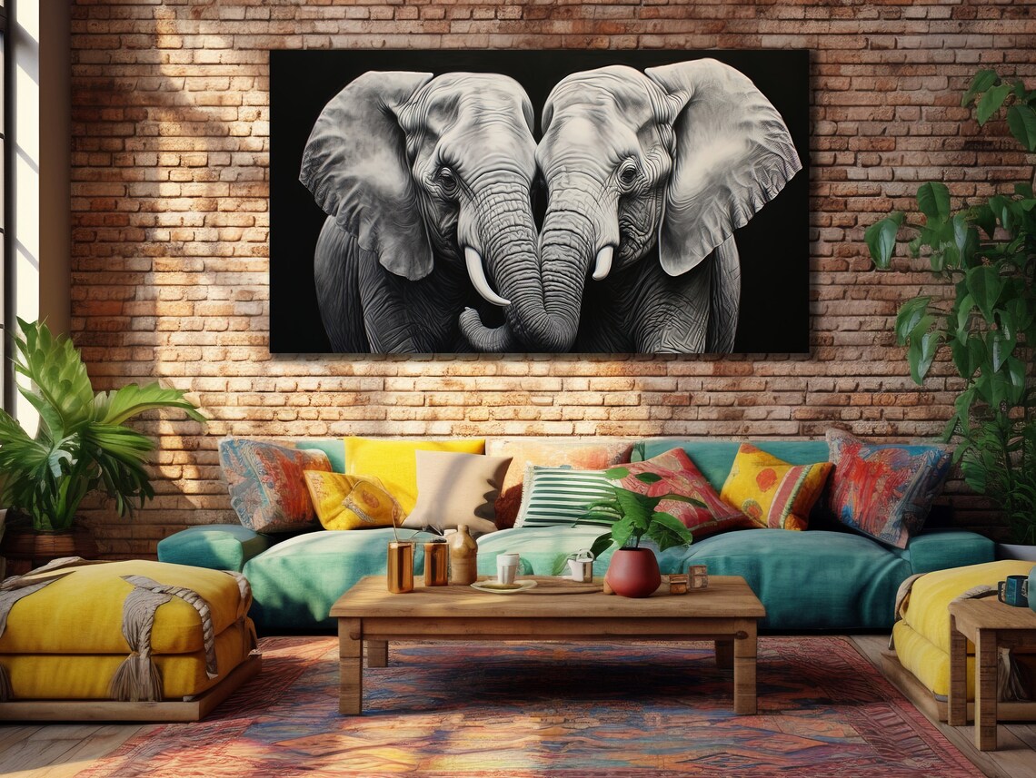 Elephants Family Painting, Modern Wall Art Print - Image 3