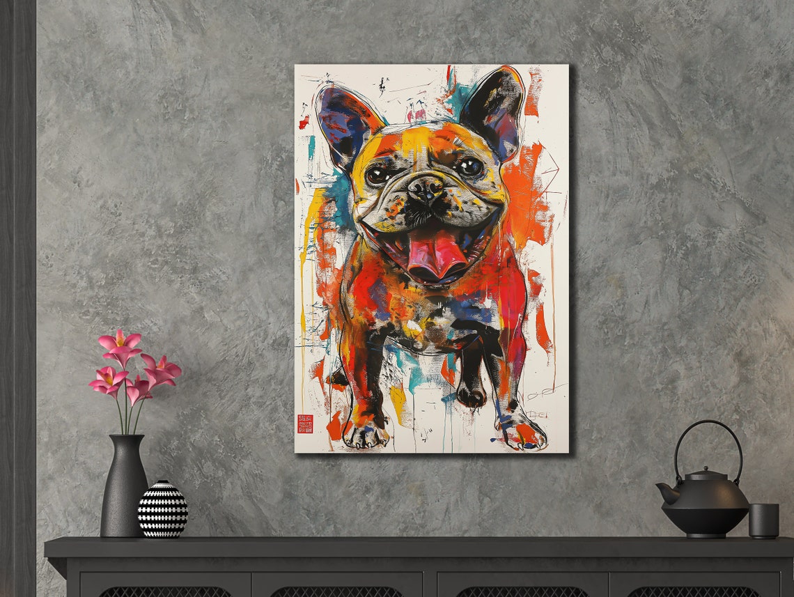Colorful Bulldog Art Gift For Dog Lovers Colorful Dog Wall Art Home Office Living Room Decor British Bulldog Painting On - Image 3