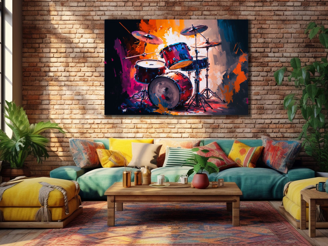 Red Drum Kit Colorful Splash Dynamic Music Performance Wall Art Poster - Image 3