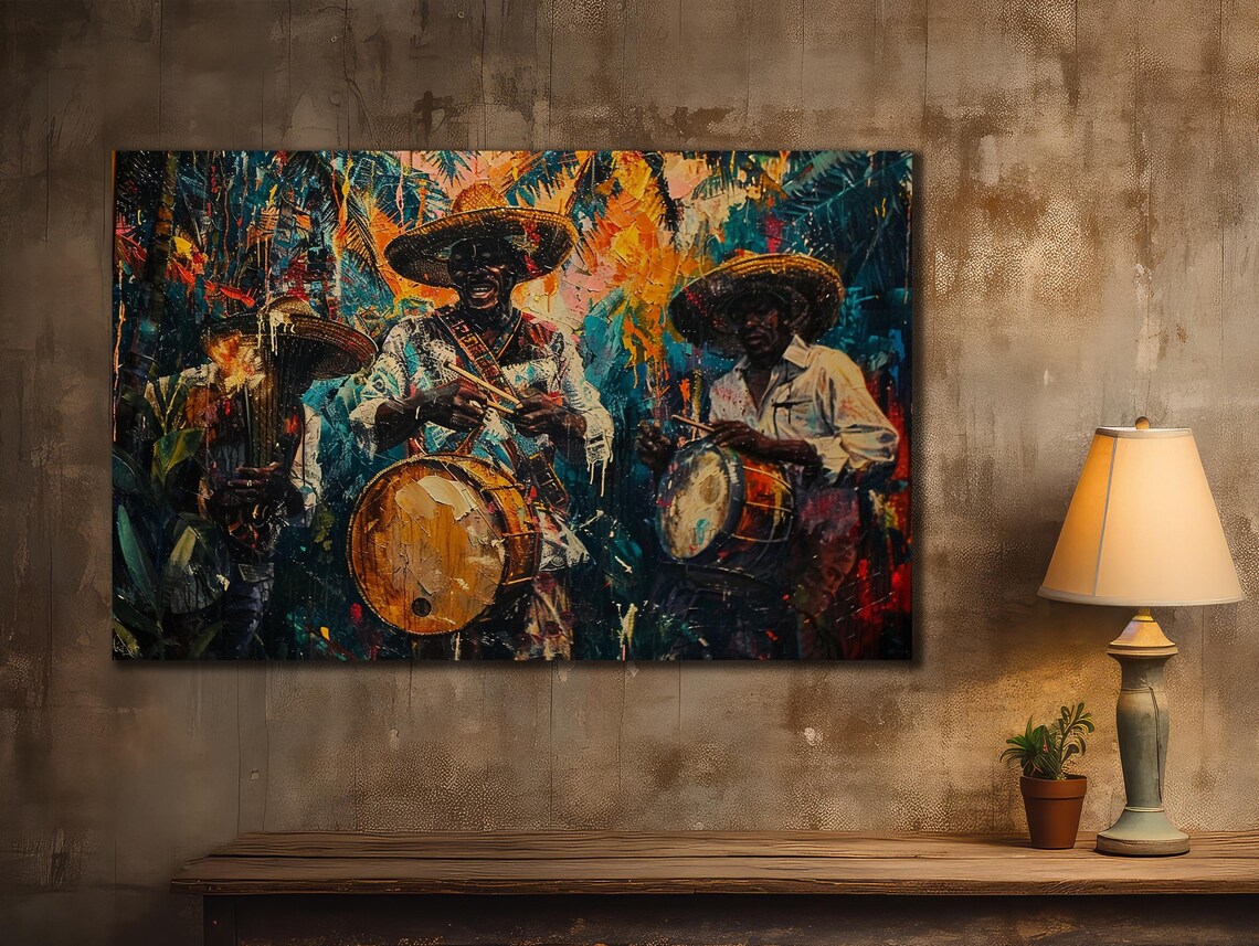 Mariachi Band Drummers Colorful Mexican Music Painting Art Poster - Image 2