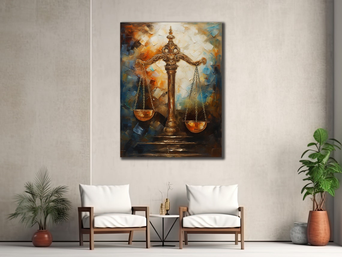 Scales Of Justice Art Lawyer Office Wall Decor Print Wall Art Gift For Lawyer Lawyer Gifts Balance Of Justice Painting On Canva - Image 3