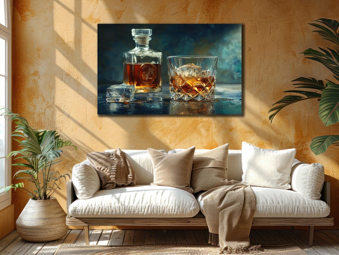Whiskey Decanter And Glass With Ice Moody Still Life Bar Art Poster - Image 2