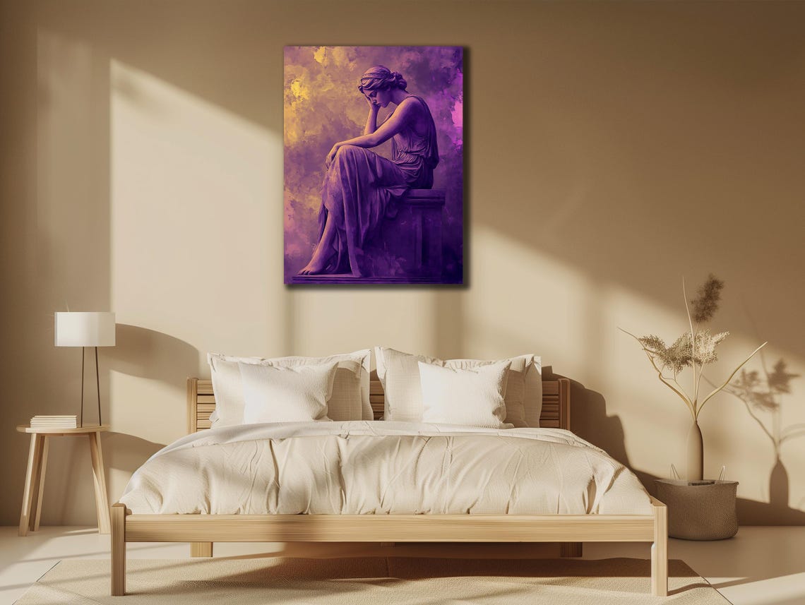 Greek Statue Seated Woman Purple Monochrome Classical Art Poster