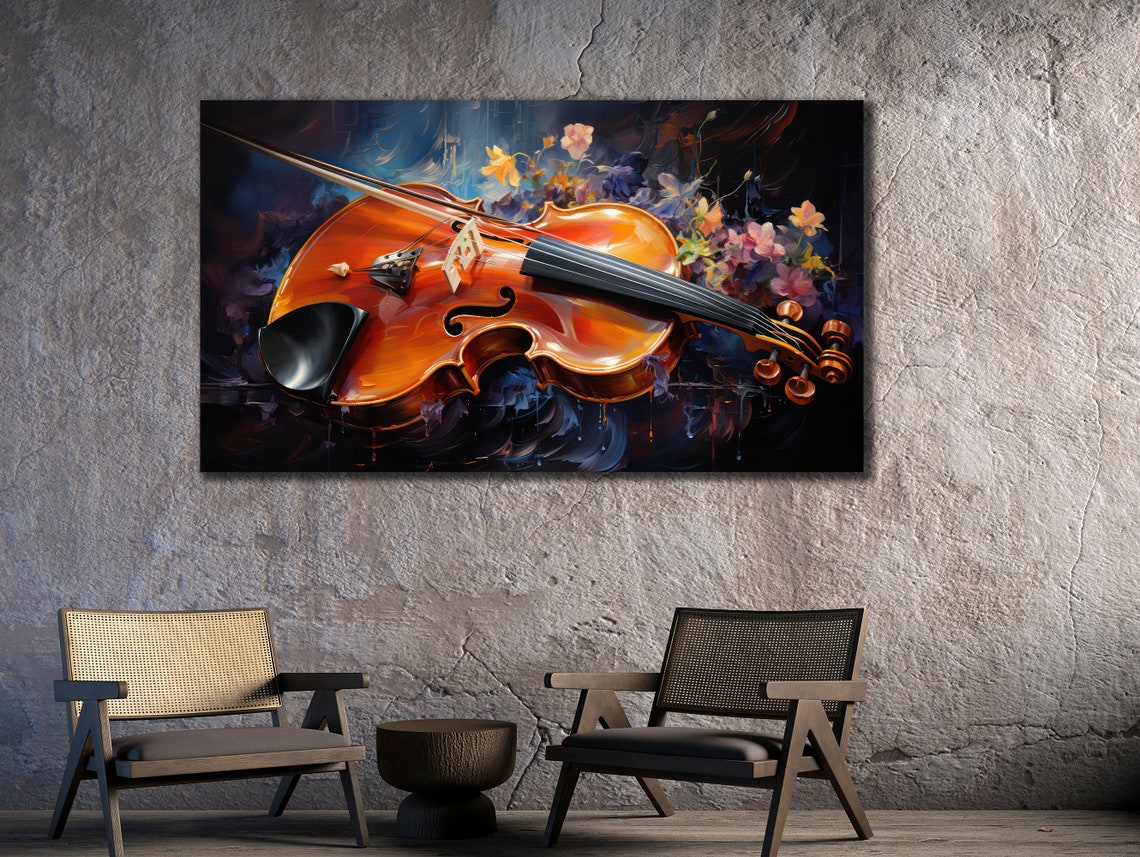 Amber Violin Bow Floral Swirls Elegant Classical Music Wall Poster - Image 2