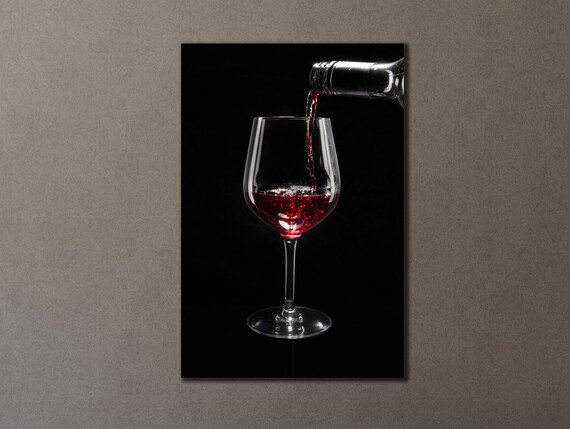 Red Wine Pouring Into Glass Black Background Kitchen Bar Art Poster