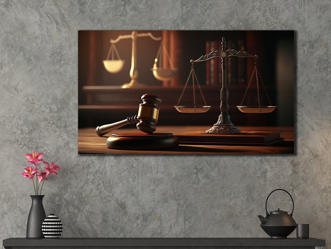 Judge Gavel And Scales Of Justice Wooden Desk Law Office Poster - Image 3