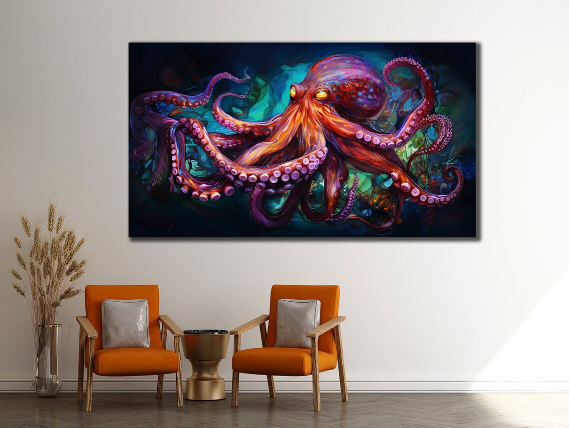 Colorful Octopus Oil Painting Art Print, Sea Life Decor - Image 3