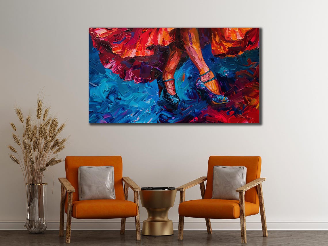 Flamenco Dancer Legs Red Skirt Blue Impasto Passionate Dance Poster - Image 2